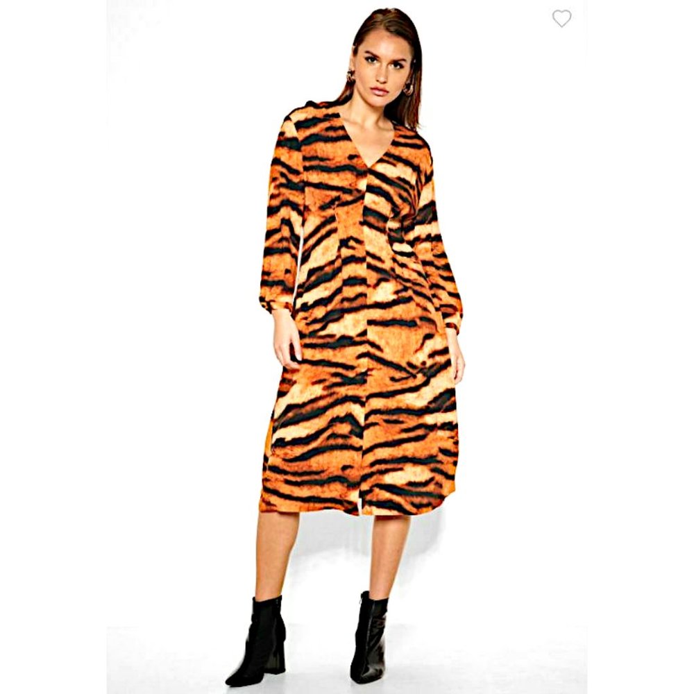 MNG by Mango Tiger Print Midi Huna Dress,